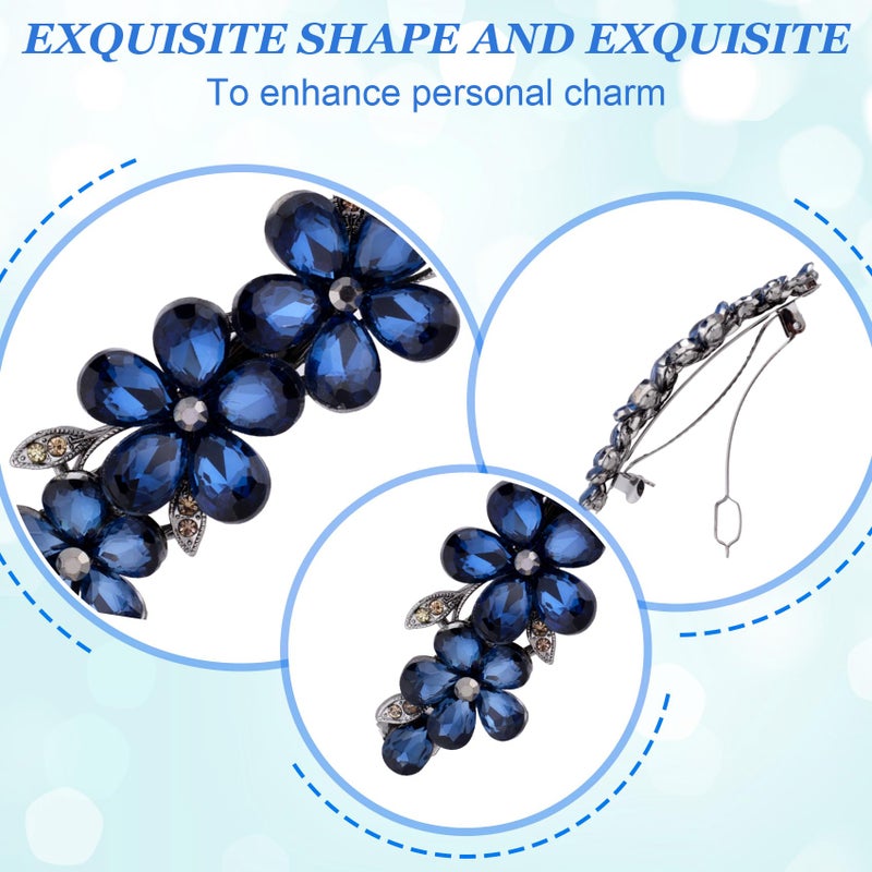 SmallCat 1 Pcs Rhinestone Hair Clips, Wedding Hair Barrettes, Sparkly Crystal Hair Clips, Navy Blue Rhinestone Accessories (Flower) - Image 3